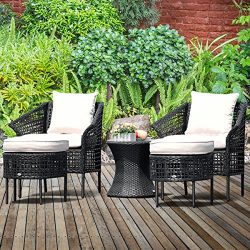 TANGKULA 5 PCS Patio Rattan Sofa Ottoman Furniture Set Outdoor Garden Lawn Wicker Rattan Convers ...