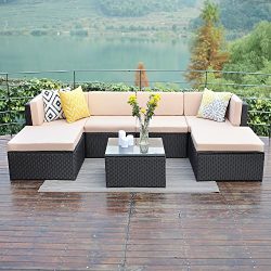 Wisteria Lane Outdoor Patio Furniture Sets,7 PCS Sectional Sofa Couch All Weather Conversation C ...