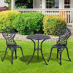 Outsunny 3 Piece Antique Style Outdoor Patio Bistro Dining Set – Black