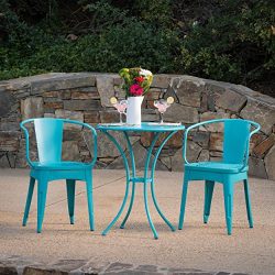 Leona Outdoor Iron 3 Piece Bistro Set (Matte Teal)