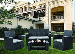 GREARDEN 4 Pieces Conversational Outdoor Furniture Complete Patio Cushion Wicker Rattan Garden S ...