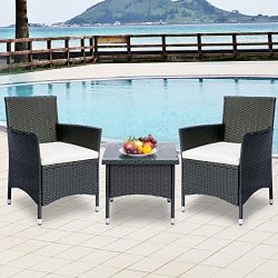 Leisure Zone 3 Piece Rattan Wicker Patio Furniture Sets Bistro Sets with Beige Cushion (33.3-Inch)