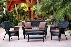 Jeco W00207-G-FS007 4 Piece Wicker Conversation Set with Cococa Brown Cushions, Black