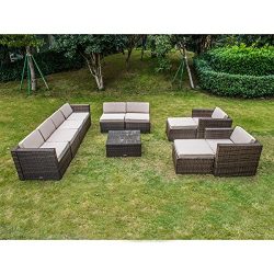 MAGIC UNION Outdoor Patio PE Rattan Wicker Cushion Furniture Patio Furniture 11 Pieces Sofa Set