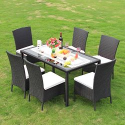 BeAllure Dinning Sets Outdoor Rattan Furniture Dinning Table Chairs With Cotton Cushions 7 Piece ...