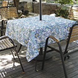 ColorBird Modern Paisley Flower Tablecloth Waterproof Table Cover with Zipper Umbrella Hole for  ...