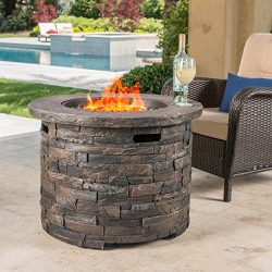 Stonecrest Patio Furniture ~ Outdoor Propane (Gas) Fire Pit 40,000BTU (Table)(Grey Stone/Round)