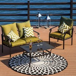 Iusun 4 Pieces Patio Iron Furniture Sets with Single Chair Double Chair Coffee Table for Indoor  ...