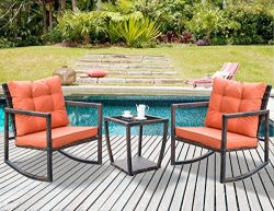 Leisure Zone 3 PCS Wicker Patio Rocking Chair Armchair Outdoor Porch Deck All Weather Gliding Ro ...