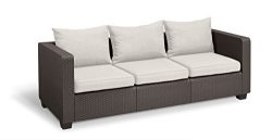 Keter Salta 3-Seater Seating Patio Sofa with Sunbrella Cushions in a Resin Plastic Wicker Patter ...