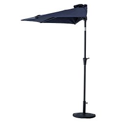 FLAME&SHADE 9′ Half Outdoor Patio Market Umbrella with Crank Lift, Push Button Tilt, N ...