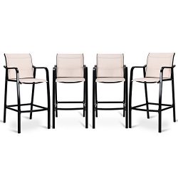 COSTWAY Set of 4 Bar Chairs Modern Style Counter Height Stool Steel Frame Sling Dining Chairs Ba ...