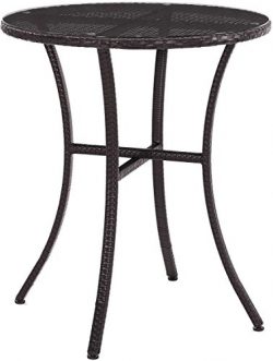 Crosley Furniture Palm Harbor Outdoor Wicker Bistro Table with Glass Top – Brown