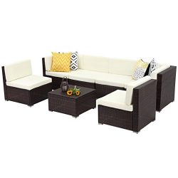 Wisteria Lane Outdoor Conversation Patio Furniture Set,7 PCS Ratten Sectional Sofa Couch with Cu ...