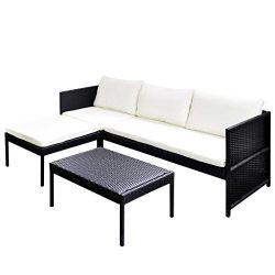 vidaXL Garden Lounge Set Poly Rattan Wicker Black 3-Seat Sofa Patio Outdoor