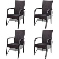 Festnight Outdoor Patio Garden Wicker Stacking Dining Chairs Set of 4,Poly Rattan