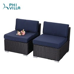 PHI VILLA 2-Piece Patio Furniture Set Rattan Sectional Sofa with Seat Cushions, Blue