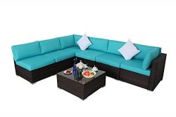 JETIME Outdoor Brown Woven Rattan Couch Wicker 7PCS Sectional Conversation Sofa Set Lawn Garden  ...