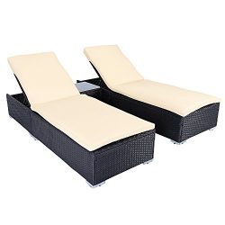 3 PCS Outdoor Patio Wicker Rattan Furniture Sofa Set Adjustable Pool Chair Lounge Chair With Table