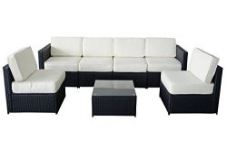 MCombo 6085 7 PC Cozy Outdoor Garden Patio Rattan Wicker Furniture Sectional Sofa (Creme White)