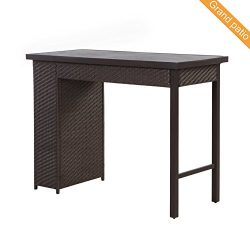 Grand patio Outdoor Wicker Bar Table, Weather-Resistant Patio Bar Table, Brown