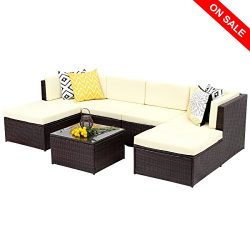 Wisteria Lane Outdoor Rattan Sectional Sofa,7-Piece Patio Furniture Set Chair Couch Ottoman& ...