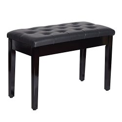 HomCom Faux Leather Padded Double / Duet Piano Bench w/ Music Storage – Black