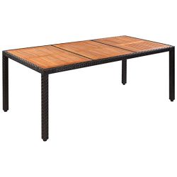 Poly Rattan Outdoor Table with Acacia Wood Top 74.8″x35.4″x29.5″ Outdoor Table ...