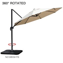 Mefo garden 10 Ft Offset Cantilever Umbrella, 360° Rotated Outdoor Patio Umbrella with Solar LED ...