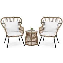 Best Choice Products 3-Piece All Weather Wicker Conversation Bistro Furniture Set for Outdoor, P ...