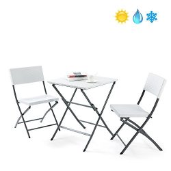 TAVR Outdoor PE Rattan Furniture Foldable Patio Square Table and Chairs, Small Garden 3-piece Bi ...