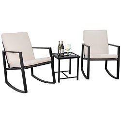 Flamaker 3 Pieces Patio Furniture Set Rocking Wicker Bistro Sets Modern Outdoor Furniture Sets C ...