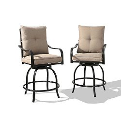 Rimba Outdoor Swivel Patio Bar Stools Chairs with Beige Cushions (Set of 2)