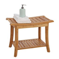 Peach Tree Home Bamboo Shower Seat Bench Spa Bath Deluxe Organizer Stool With Storage Shelf For  ...