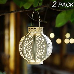 Maggift 2 Pack Hanging Solar Lights Outdoor Solar Lights Retro Hanging Solar Lantern with Handle ...