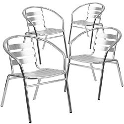Flash Furniture 4 Pk. Commercial Aluminum Indoor-Outdoor Restaurant Stack Chair with Triple Slat ...