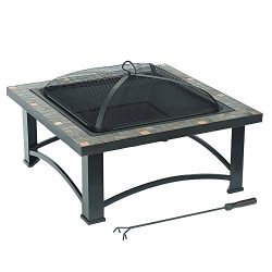 sunjoy 30″ Cspr Square Fire Pit with Slate Platform-Top