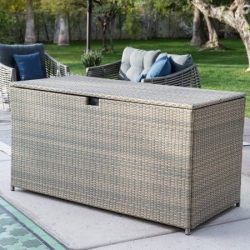 Deck Box Patio Storage,All-Weather Wicker,190-Gal. Driftwood