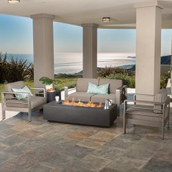 Crested Bay Patio Furniture ~ Outdoor Aluminum Sectional Sofa Set with Dark Grey Fire Table