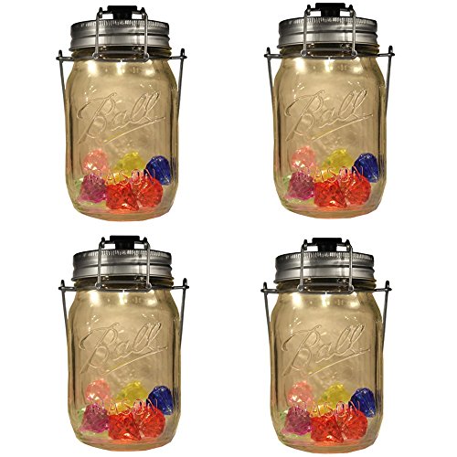 4Pack Solarpowered Mason Jar 4 LED spotlights Lids (Mason Jar/Handle