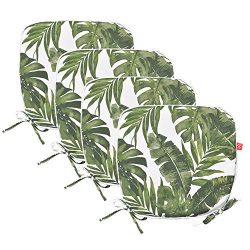 PacifiCasual Indoor/Outdoor Chair Pads Seat Garden Home Patio Chair Cushions (Green Leaves(4 set))