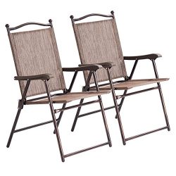 Giantex Set of 2 Folding Sling Back Chairs Reclining Camping Chairs Garden Patio Pool Beach Yard ...