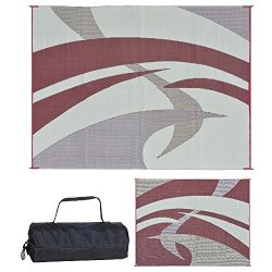 Reversible Mats 159125 Outdoor Patio/RV Camping Mat – Swirl (Burgundy, 9-Feet x 12-Feet