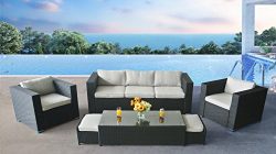 Oakside Outdoor Sectional Patio Furniture Sofa Set Modern Super Rattan Wicker 6Pcs Couch Convers ...