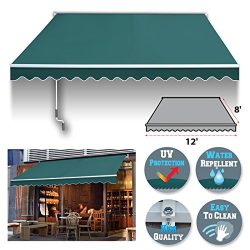 BenefitUSA 12′ x 8′ Manual Retractable Patio Deck Awning Cover, Canopy Sunshade (Green)