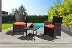 Super Patio 3PC Patio Outdoor Rattan Furniture Set Cushioned Garden Table and Chairs with Orange ...