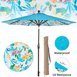 LCH 9ft Outdoor Umbrella Patio Backyard Deck Table Umbrella with Sturdy Pole, 8 Ribs, Crank Open ...