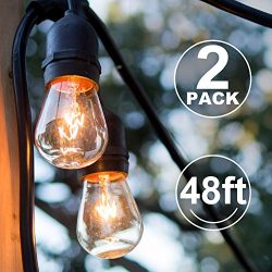 2 Pack Outdoor String Lights Commercial Great Weatherproof Strand – Dimmable Edison Vintag ...