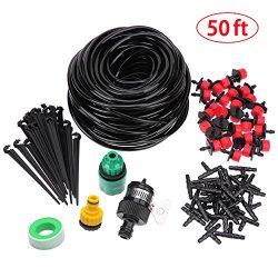 Kalolary 50ft Drip Irrigation Kits Accessories Plant Watering System Adjustable Home Garden Pati ...