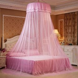 Bed Canopy Elegant Lace Round Dome Mosquito Net for Girls, Luxury Hanging Decoration Bed Crapes  ...